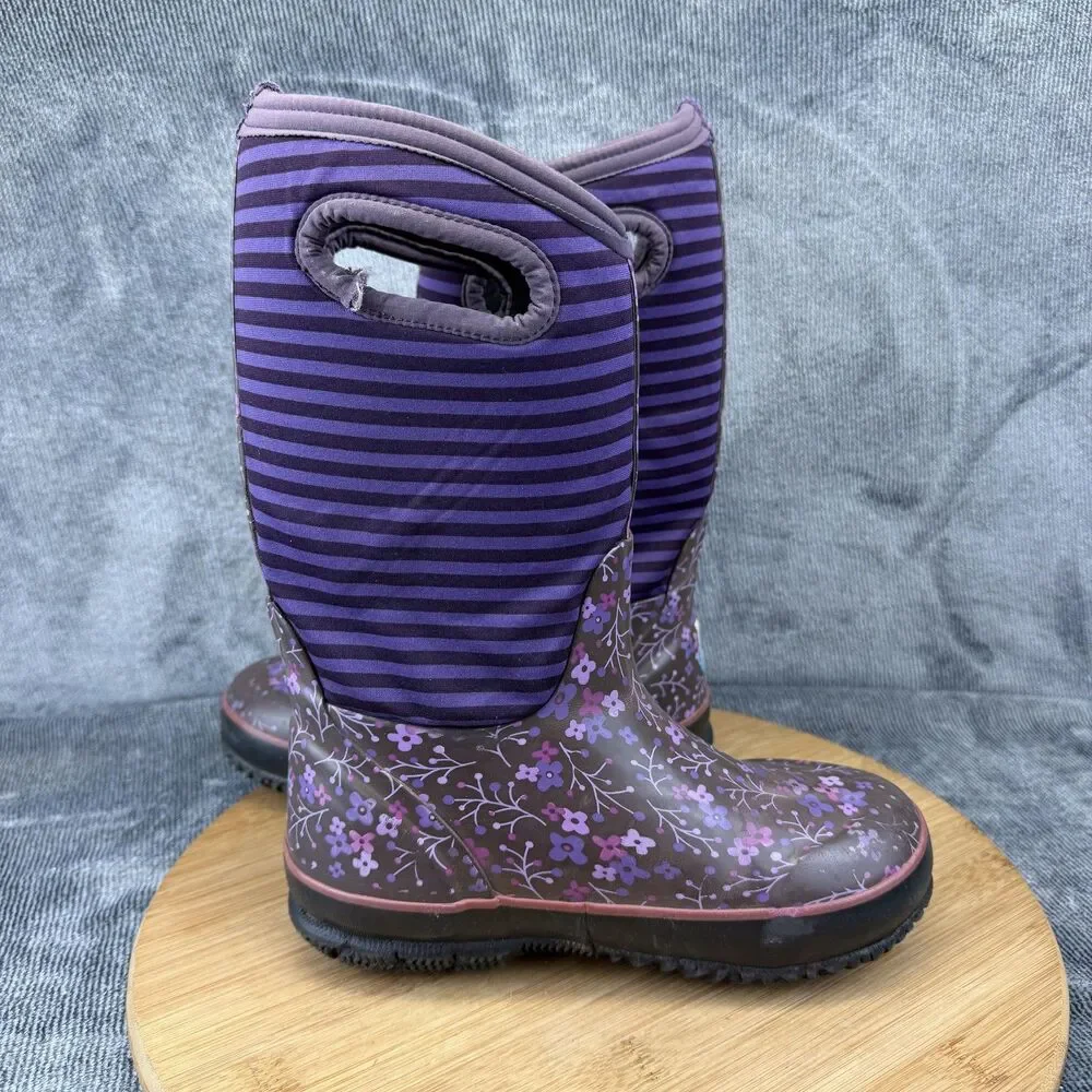 Bogs Boots Girls Size 2 Purple Floral Classic Waterproof Winter Snow 71560-540